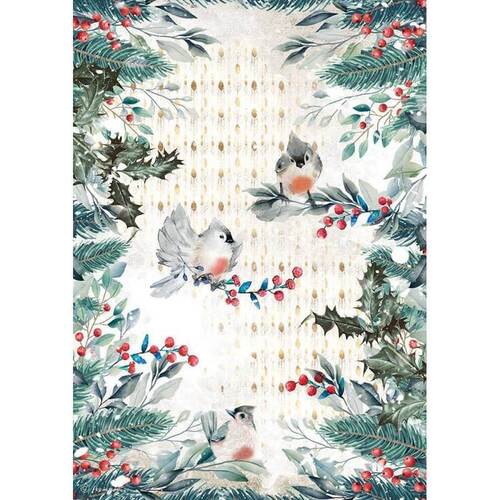 Stamperia A4 Rice Paper - Romantic Christmas Birds DFSA4634
