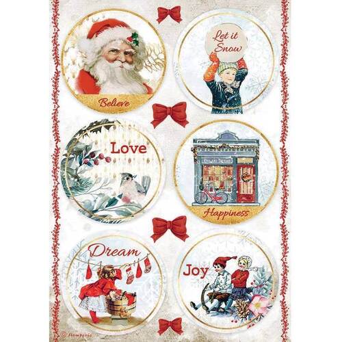Stamperia A4 Rice Paper - Romantic Christmas Rounds DFSA4635