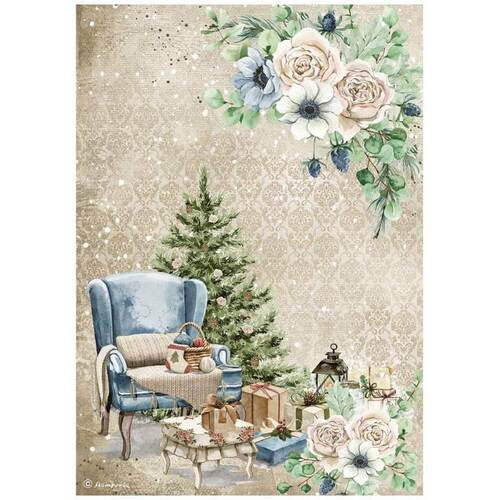 Stamperia A4 Rice Paper - Romantic Cozy Winter - Chair DFSA4709
