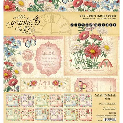 Graphic 45 Double-Sided Paper Pad 8"X8" 24/Pkg - Flower Market