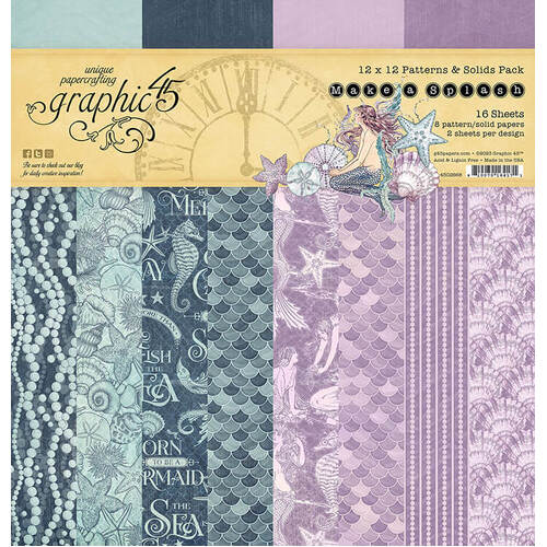 Graphic 45 Double-Sided Paper Pad 12"X12" 16/Pkg - Make A Splash Patterns/Solid