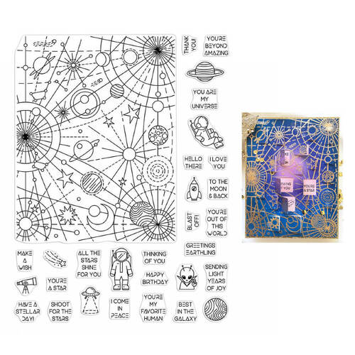 Hero Arts Clear Stamps 6"X8" - Galaxy Peek-A-Boo Parts HA-CM453