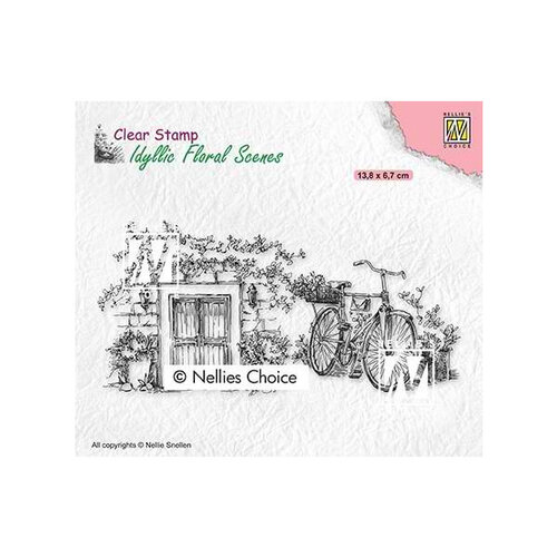 Nellie Snellen Clear Stamps Idyllic Floral Scenes - Old door w/ Bike IFS033