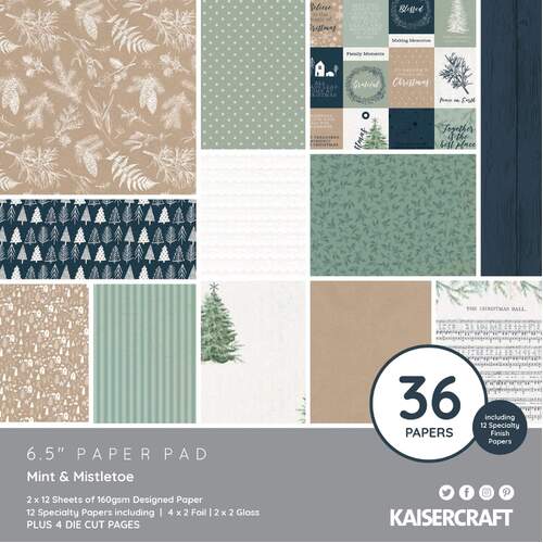 Kaisercraft Paper Pad 6.5" x 6.5" - Mint & Mistletoe PP1097