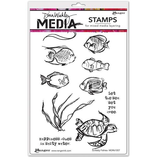 Ranger Dina Wakley Media Cling Stamps 6"X9" - Scribbly Fishes MDR61007