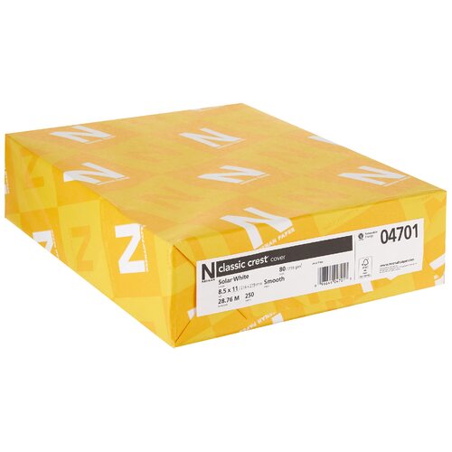 Neenah Classic Crest Coverstock, 8.5" x 11", 80 lb, Smooth Finish, Solar White, 250 Sheets