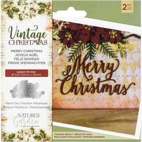 Crafter's Companion Nature's Garden Vintage Christmas Dies - Merry Christmas NMDMCHR