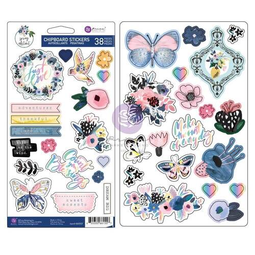 Prima Marketing Spring Abstract Chipboard Stickers 38/Pkg - Shapes w/ Foil Details