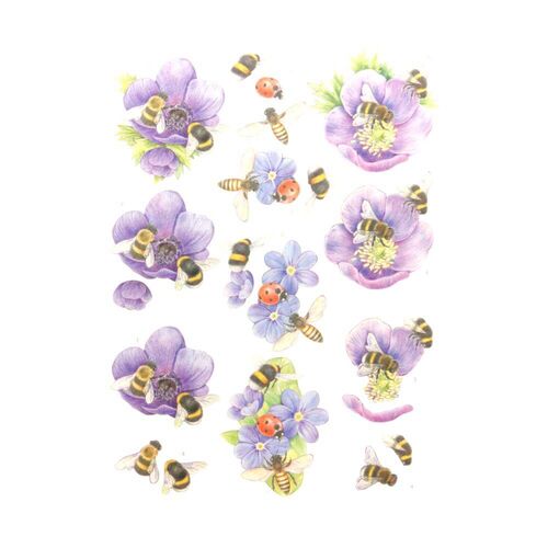 3D Diecut Decoupage Pushout Kit Jeanines Art - Buzzing Bees - Purple Flowers