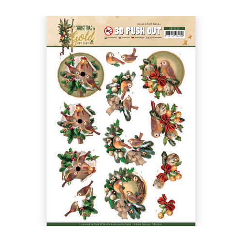 Amy Design Christmas in Gold 3D Push Out - Birds in Gold SB10370