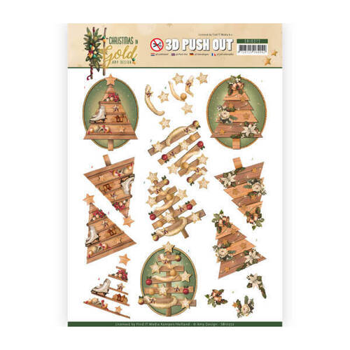 Amy Design Christmas in Gold 3D Push Out - Trees in Gold SB10372