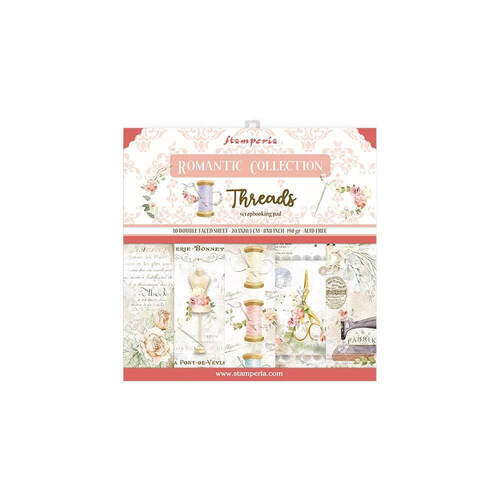Stamperia Double-Sided Paper Pad 8"X8" 10/Pkg - Romantic Threads (10 Designs/1 Each)