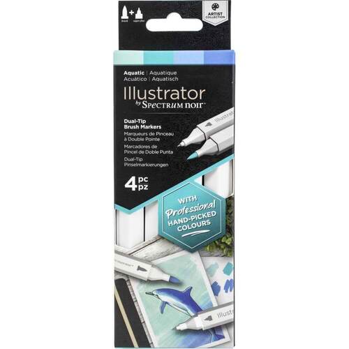 Spectrum Noir Illustrator Dual-Tip Brush Markers 4/Pkg - Aquatic
