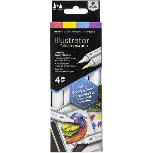Spectrum Noir Illustrator Dual-Tip Brush Markers 4/Pk - Basics