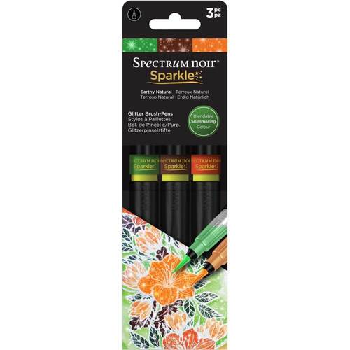 Spectrum Noir Sparkle Glitter Brush Pens 3/Pkg - Earthy Natural