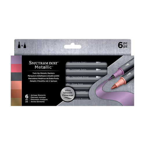 Spectrum Noir Twin-Tip Metallic Markers 6/Pkg - Antique Elements 