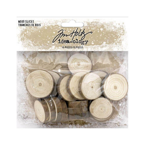 Tim Holtz Idea-ology Wood Slices 15/Pkg - Natural Raw Edge (1" to 1.25") TH94209