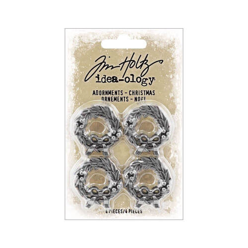 Tim Holtz Idea-Ology Adornments 4/Pkg - Christmas Wreath TH94300