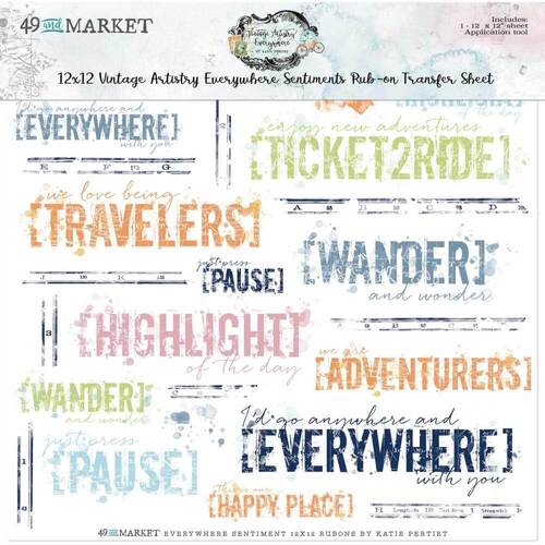 49 And Market - Vintage Artistry Everywhere Rub-Ons 12"X12" 1/Sheet - Sentiments