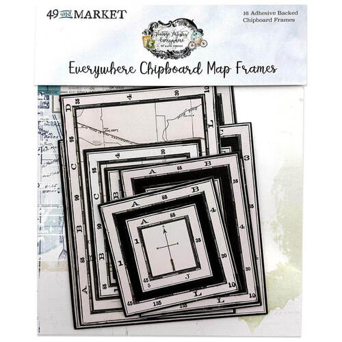 49 And Market - Vintage Artistry Everywhere Chipboard Frame Set - Map