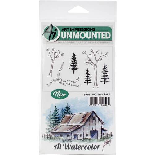 Art Impressions Watercolor Cling Rubber Stamps - Tree Set 1