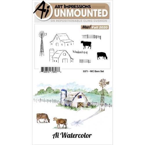 Art Impressions Watercolor Cling Rubber Stamps - Barn