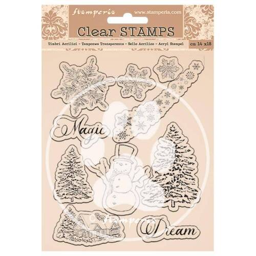 Stamperia (14×18 cm) Acrylic Stamp - Romantic Home For The Holidays Snowflakes, Tree
